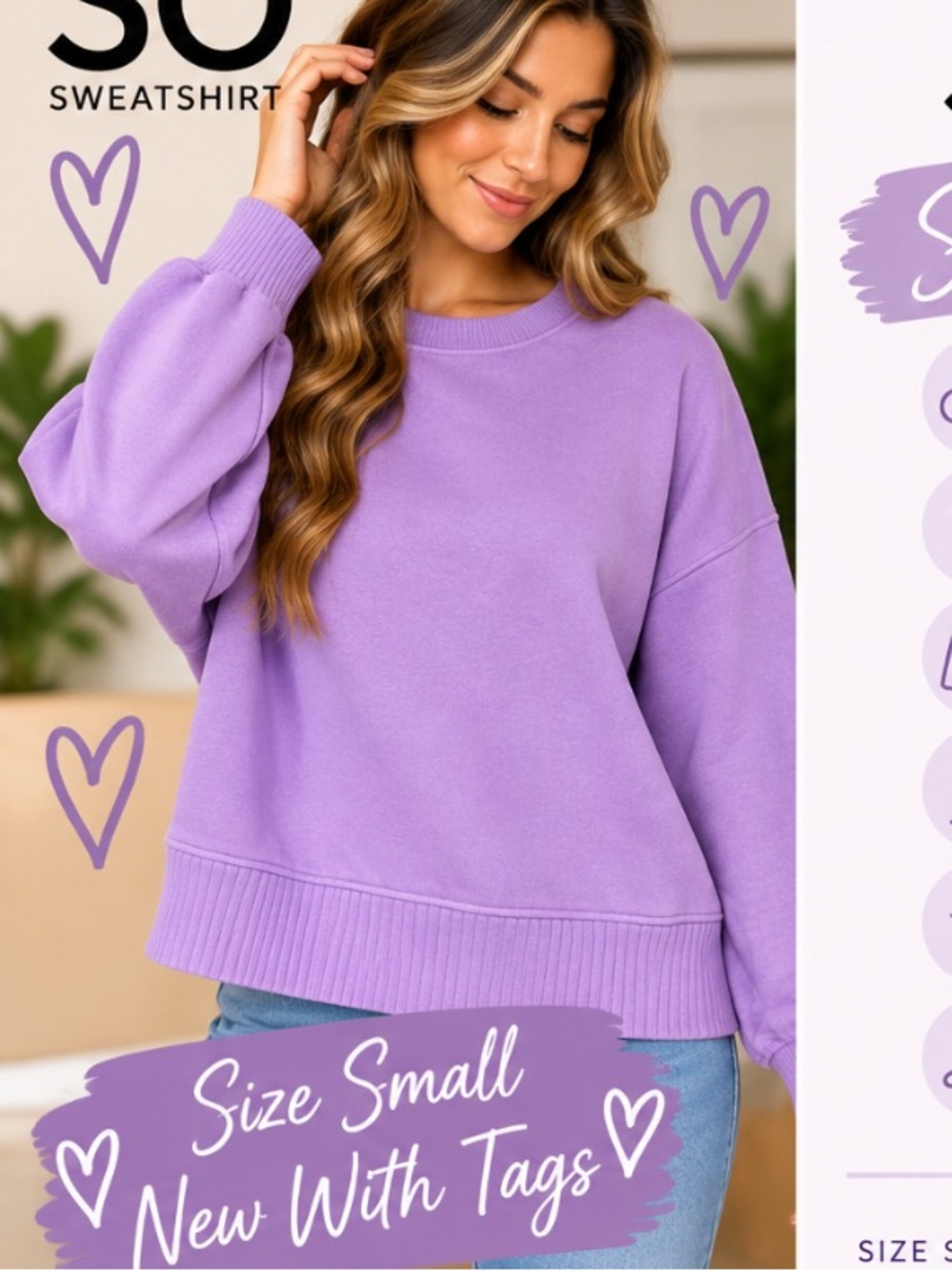 SO Lavender Purple Oversized Crewneck Sweatshirt Small NWT